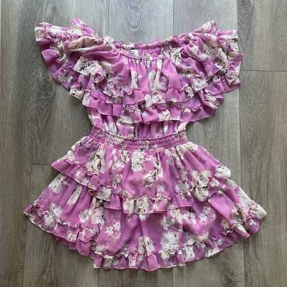 MISA LOS ANGELES Isella Floral Off the Shoulder
Ruffle Minidress Purple Medium - Picture 3 of 4